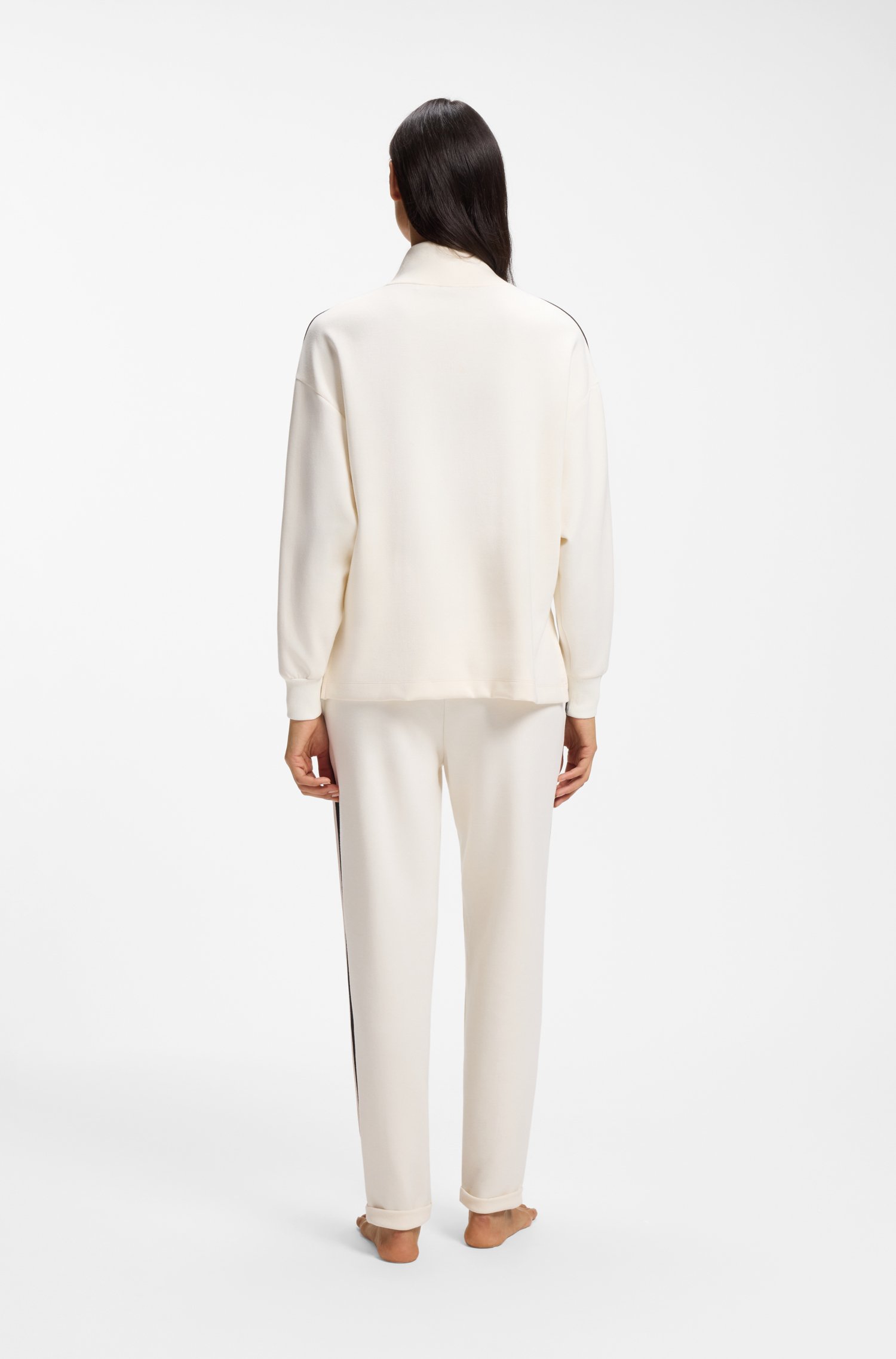 Boss Zip-neck sweatshirt with signature-stripe sleeve detail dam – bild 3