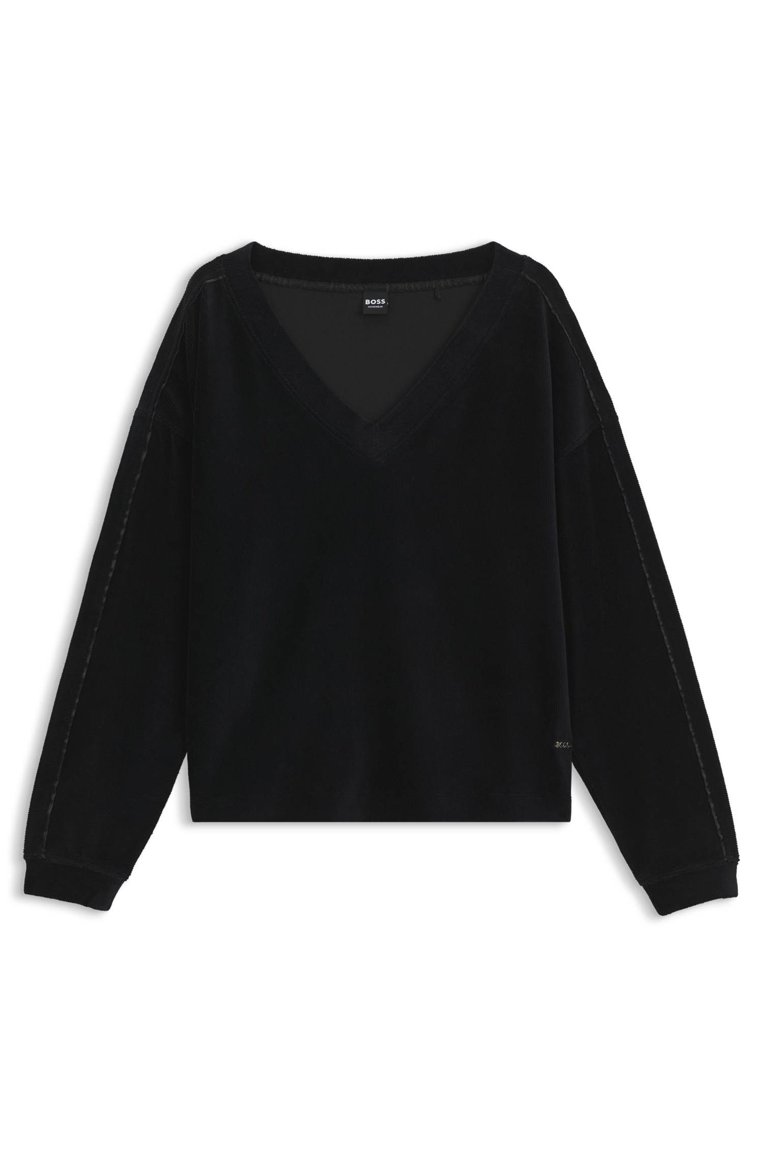 Boss V-neck sweatshirt in ribbed velour with satin piping dam – bild 4