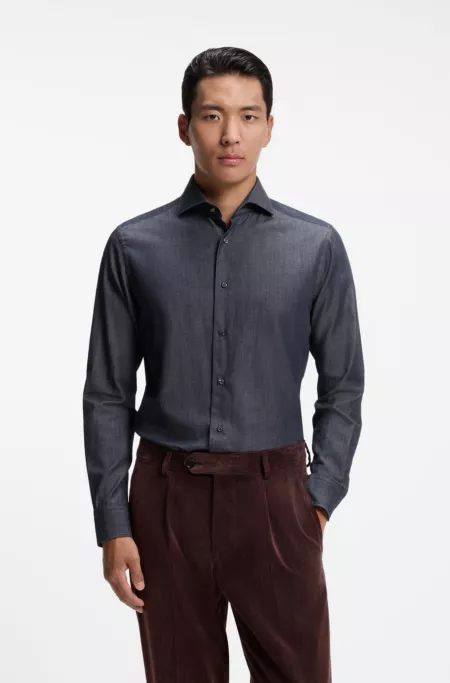 Chemise Slim Fit en denim et cachemire