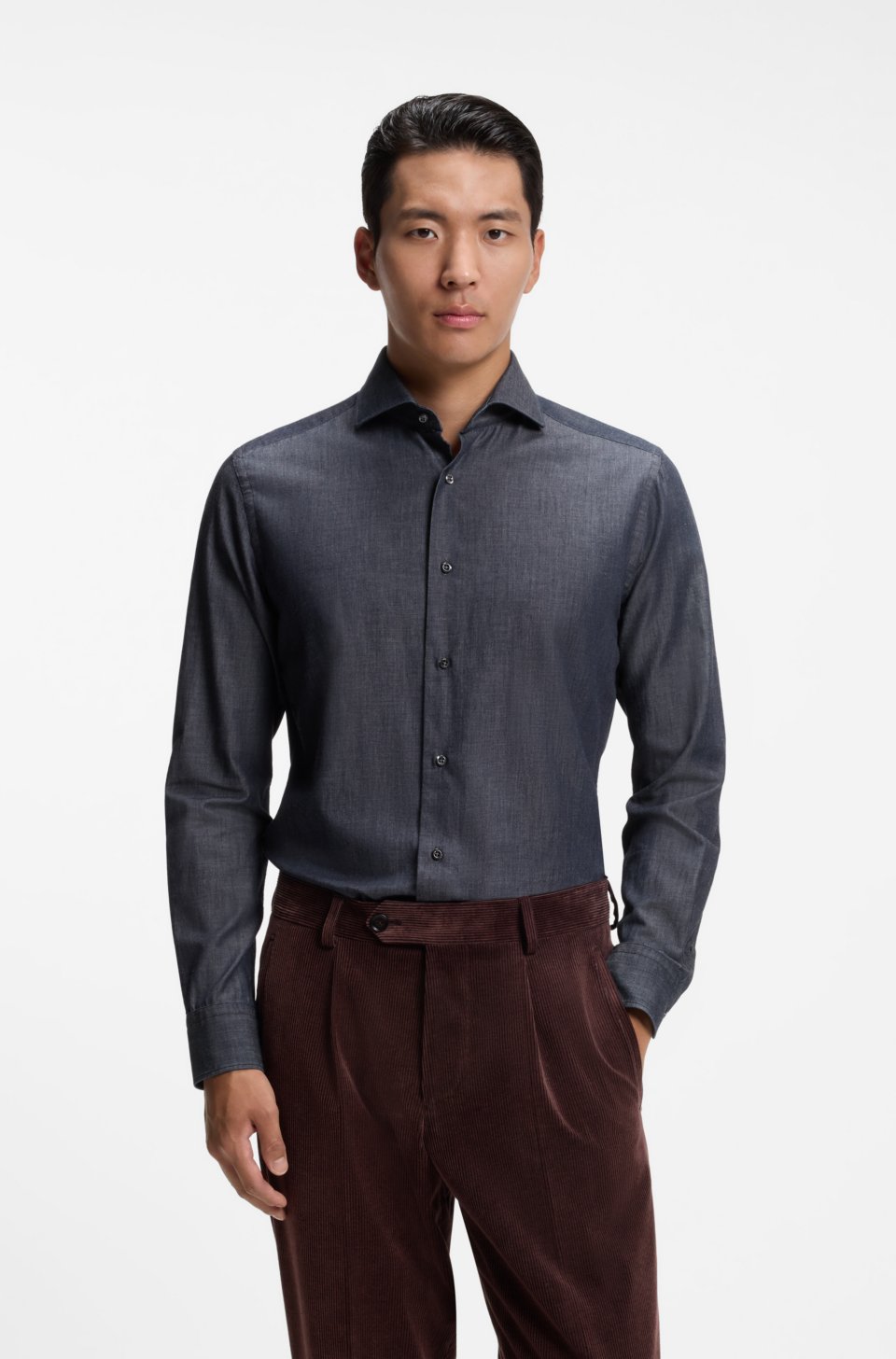 Slim-fit shirt in denim with cashmere