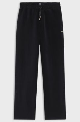 Velour tracksuit bottoms with satin inserts, Black