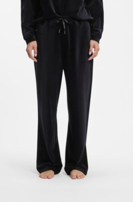 Velour tracksuit bottoms with satin inserts, Black