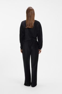 Velour tracksuit bottoms with satin inserts, Black