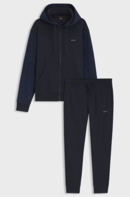 Set di tuta sportiva relaxed fit in terry di cotone, Blu scuro