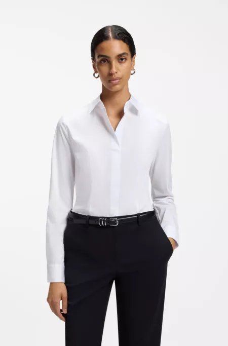 Slim-fit cotton-blend blouse with side zip