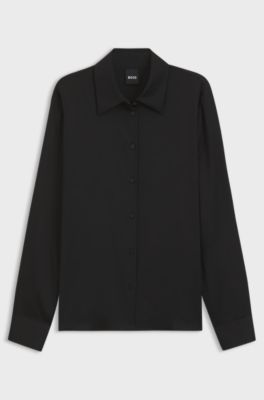 Regular-fit tailored blouse in stretch silk, Black
