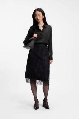 Regular-fit tailored blouse in stretch silk, Black