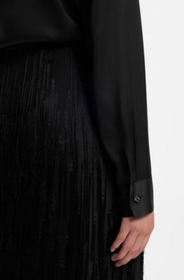 Regular-fit tailored blouse in stretch silk, Black
