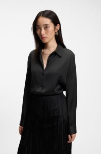 Regular-fit tailored blouse in stretch silk, Black
