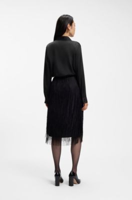 Regular-fit tailored blouse in stretch silk, Black
