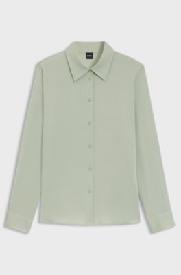 Regular-fit tailored blouse in stretch silk, Light Green