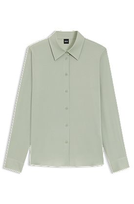 Regular-fit tailored blouse in stretch silk