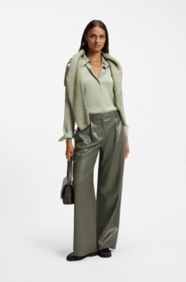 Regular-fit tailored blouse in stretch silk, Light Green