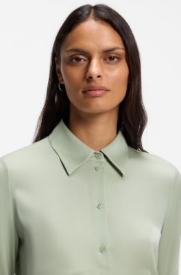 Regular-fit tailored blouse in stretch silk, Light Green