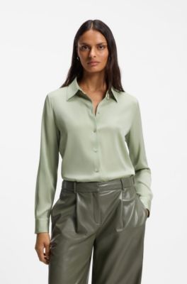 Regular-fit tailored blouse in stretch silk, Light Green