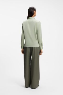 Regular-fit tailored blouse in stretch silk, Light Green