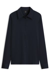 Regular-fit tailored blouse in stretch silk, Dark Blue