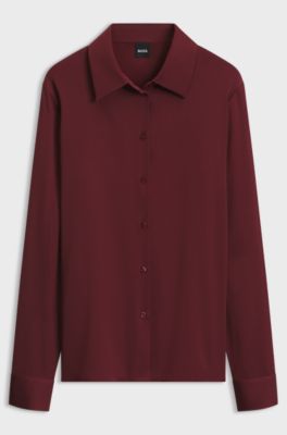 Regular-fit tailored blouse in stretch silk, Dark Red