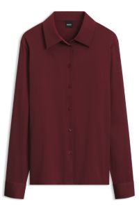 Regular-fit tailored blouse in stretch silk, Dark Red