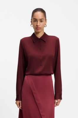 Stretch-silk blouse, Dark Red