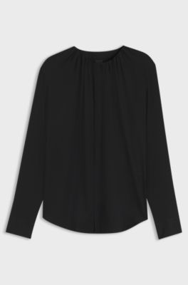 Stretch-silk blouse with gathered details, Black