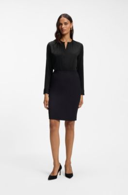 Stretch-silk blouse with gathered details, Black