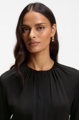 Stretch-silk blouse with gathered details, Black