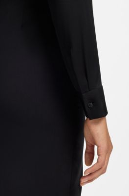 Stretch-silk blouse with gathered details, Black