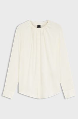 Stretch-silk blouse with gathered details, Natural