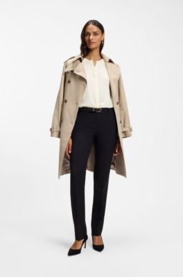 Stretch-silk blouse with gathered details, Natural
