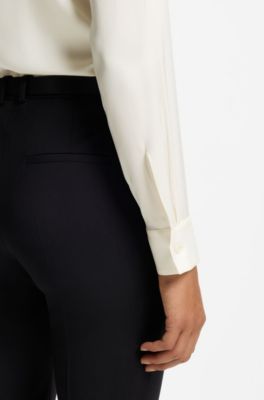 Stretch-silk blouse with gathered details, Natural