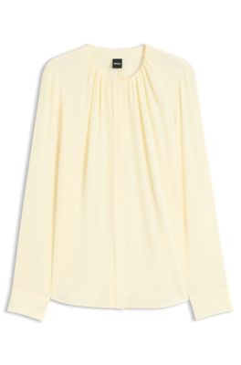 Stretch-silk blouse with gathered details, Light Yellow