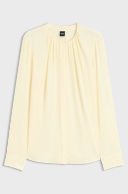 Bluse aus Stretch-Seide mit gerafften Details, Hellgelb