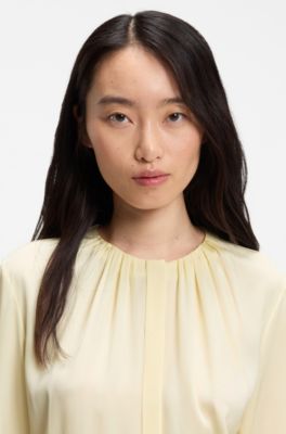 Stretch-silk blouse with gathered details, Light Beige