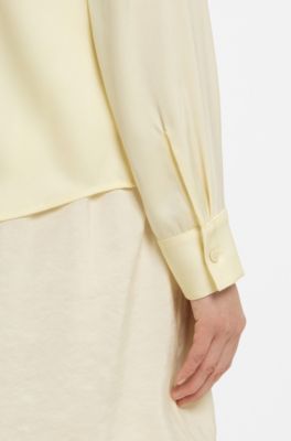 Stretch-silk blouse with gathered details, Light Beige
