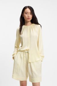 Stretch-silk blouse with gathered details, Light Beige