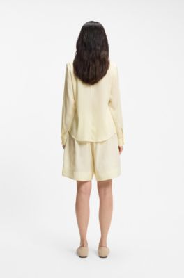 Stretch-silk blouse with gathered details, Light Yellow