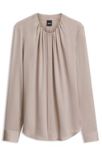 Stretch-silk blouse with gathered details, Light Beige