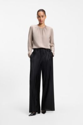 Stretch-silk blouse with gathered details, Light Beige