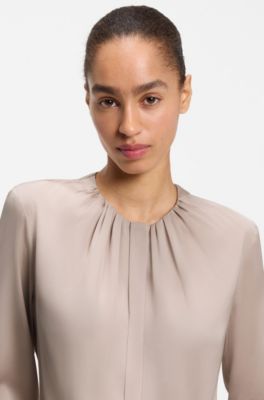 Stretch-silk blouse with gathered details, Light Beige
