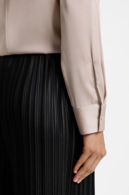 Stretch-silk blouse with gathered details, Light Beige
