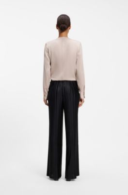 Stretch-silk blouse with gathered details, Light Beige