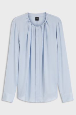 Stretch-silk blouse with gathered details, Light Blue