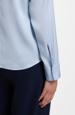 Stretch-silk blouse with gathered details, Light Blue