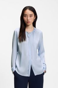 Stretch-silk blouse with gathered details, Light Blue