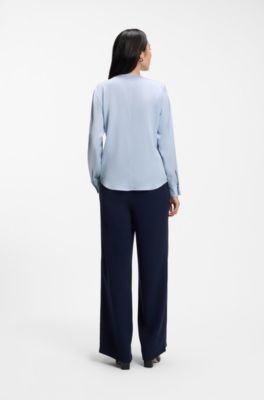 Stretch-silk blouse with gathered details, Light Blue