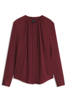 Stretch-silk blouse with gathered details, Dark Red