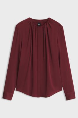 Stretch-silk blouse with gathered details, Dark Red