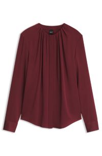 Stretch-silk blouse with gathered details, Dark Red