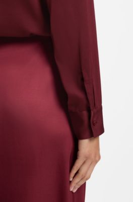 Stretch-silk blouse with gathered details, Dark Red